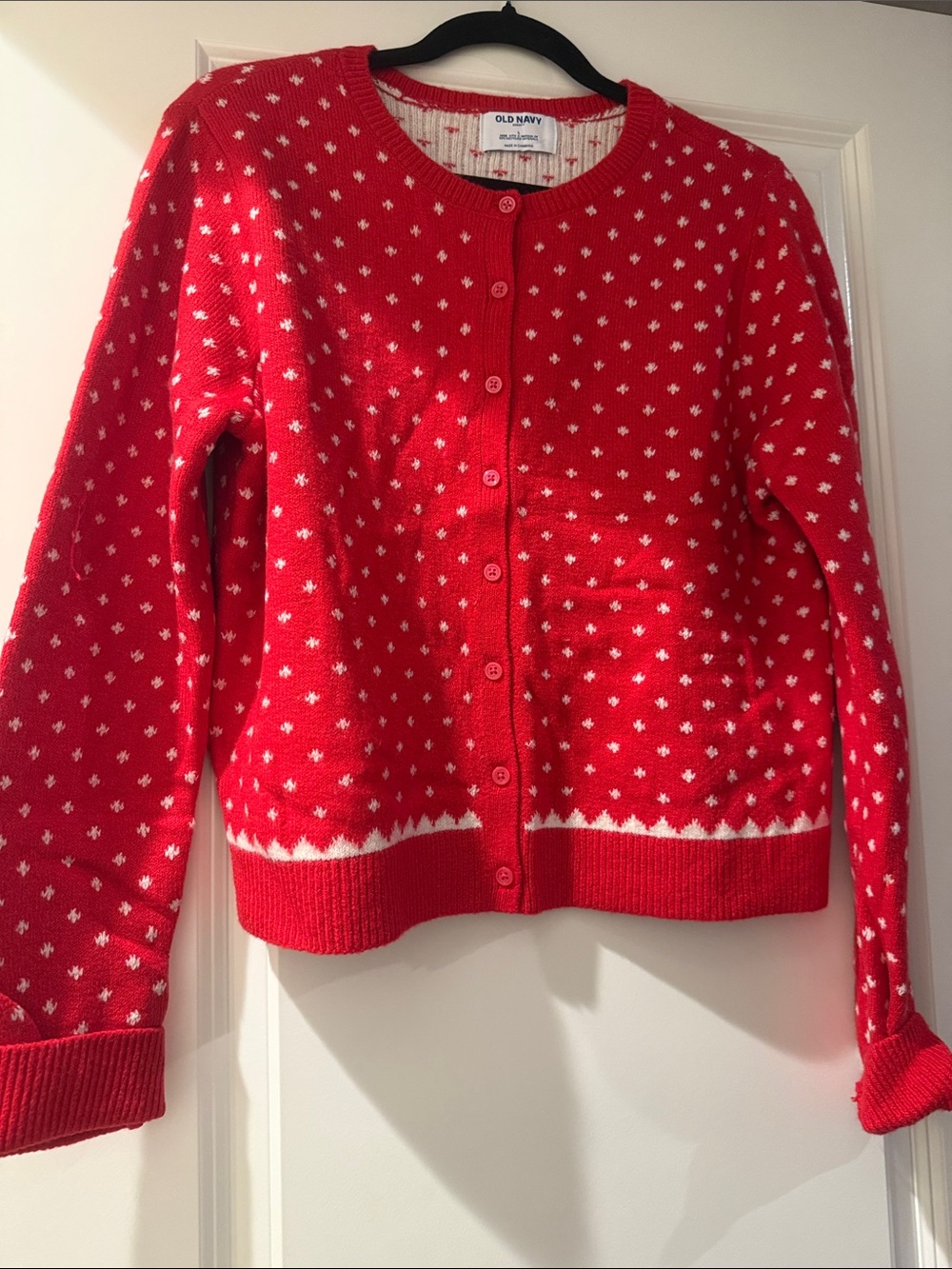 Old Navy Red and White Polka Pointelle Cardigan